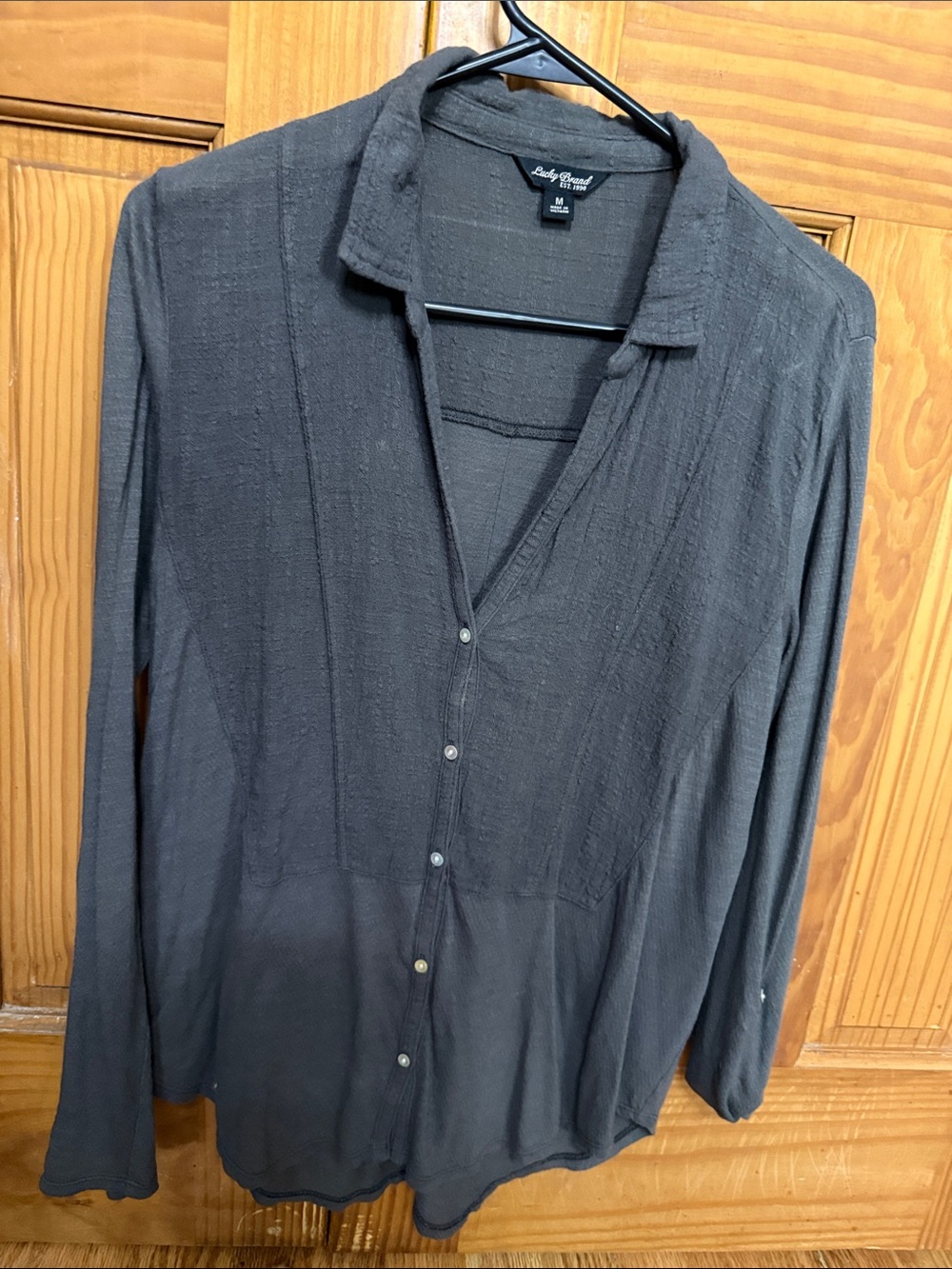 Lucky Brand Dark Gray Button-Down Long Sleeve Top